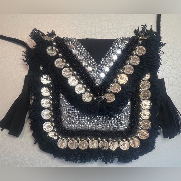 Shashi | Black Metallic Embellished Beaded Shoulder Bag - Picture 2 of 16